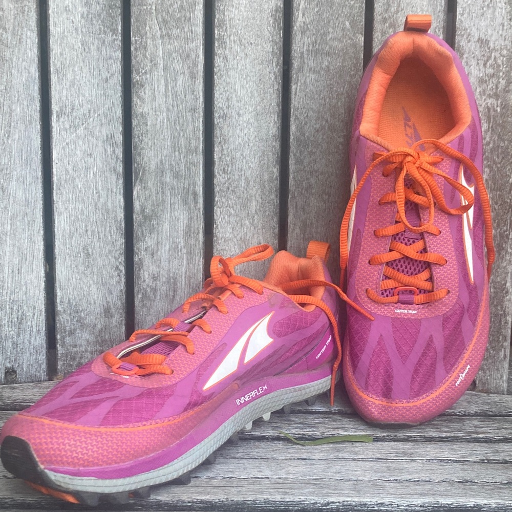 Trail Running Shoes in Magenta with Orange Accents